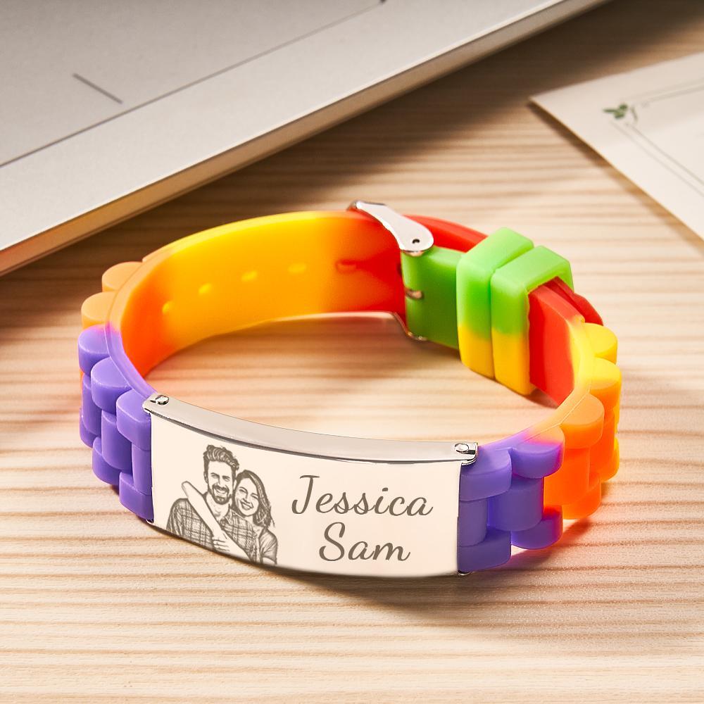 Personalized Photo Silicone Bracelet With Text Unique Colorful Men's Bracelet Father's Day Gift - NameNecklace