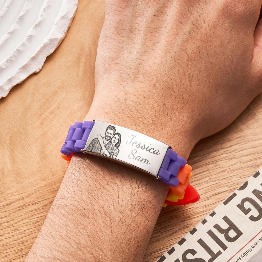 Personalized Photo Silicone Bracelet With Text Unique Colorful Men's Bracelet Father's Day Gift - NameNecklace