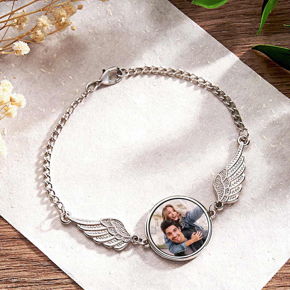 Custom Photo Bracelet Personalized Gorgeous Angel Wings Bracelet Gifts for Women - NameNecklace
