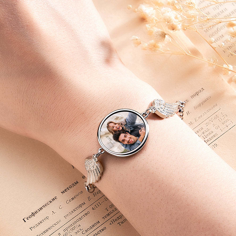 Custom Photo Bracelet Personalized Gorgeous Angel Wings Bracelet Gifts for Women - NameNecklace