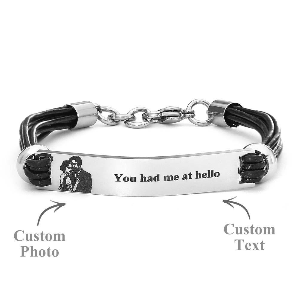 Custom Photo Leather Bracelet Personalized Engraved Adjustable Simple Bracelet Gifts For Men - NameNecklace