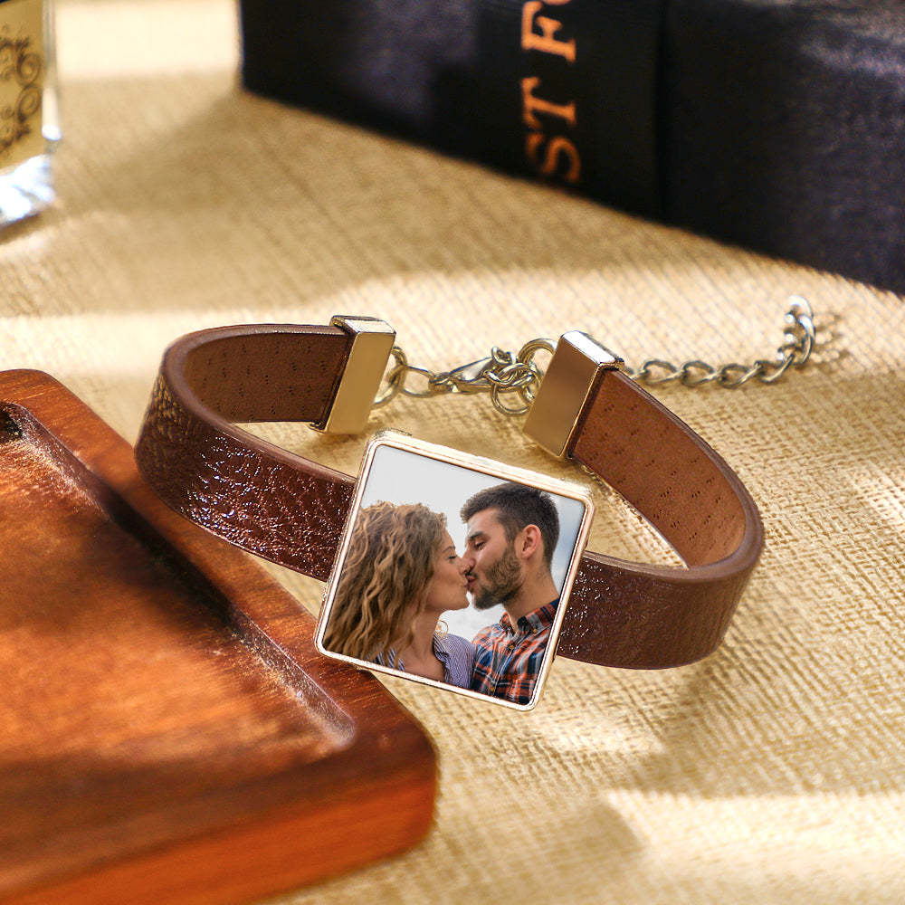 Personalized Photo Leather Bracelet Fashionable Bracelet Accessory For Men - NameNecklace
