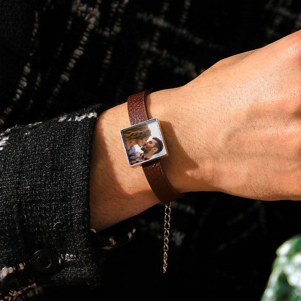 Personalized Photo Leather Bracelet Fashionable Bracelet Accessory For Men - NameNecklace