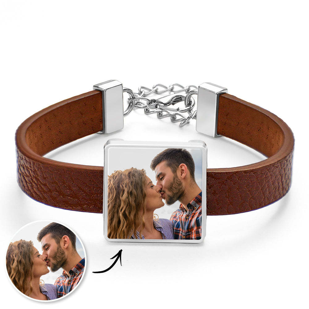 Personalized Photo Leather Bracelet Fashionable Bracelet Accessory For Men - NameNecklace