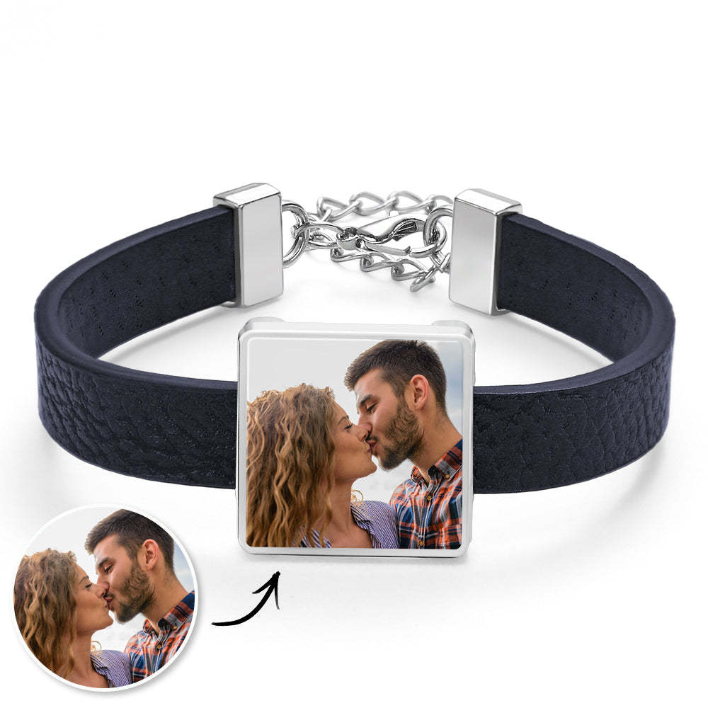 Personalized Photo Leather Bracelet Fashionable Bracelet Accessory For Men - NameNecklace