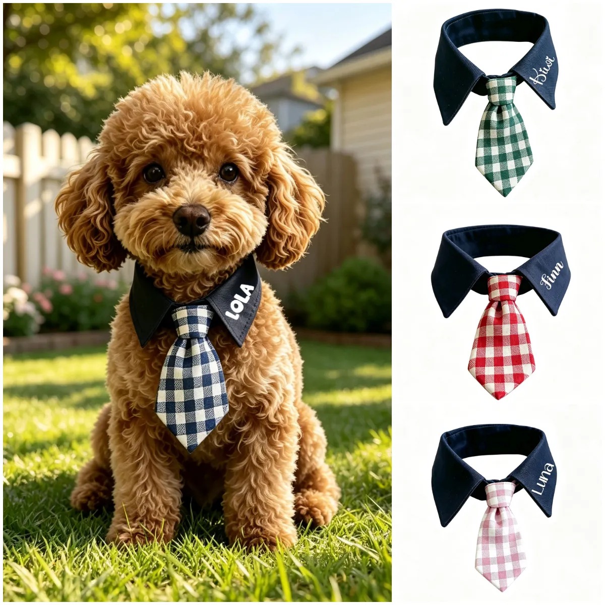 Custom Name Pet Collar Tie Plaid Gentleman Necktie For Dogs Cats Formal Collar Accessory