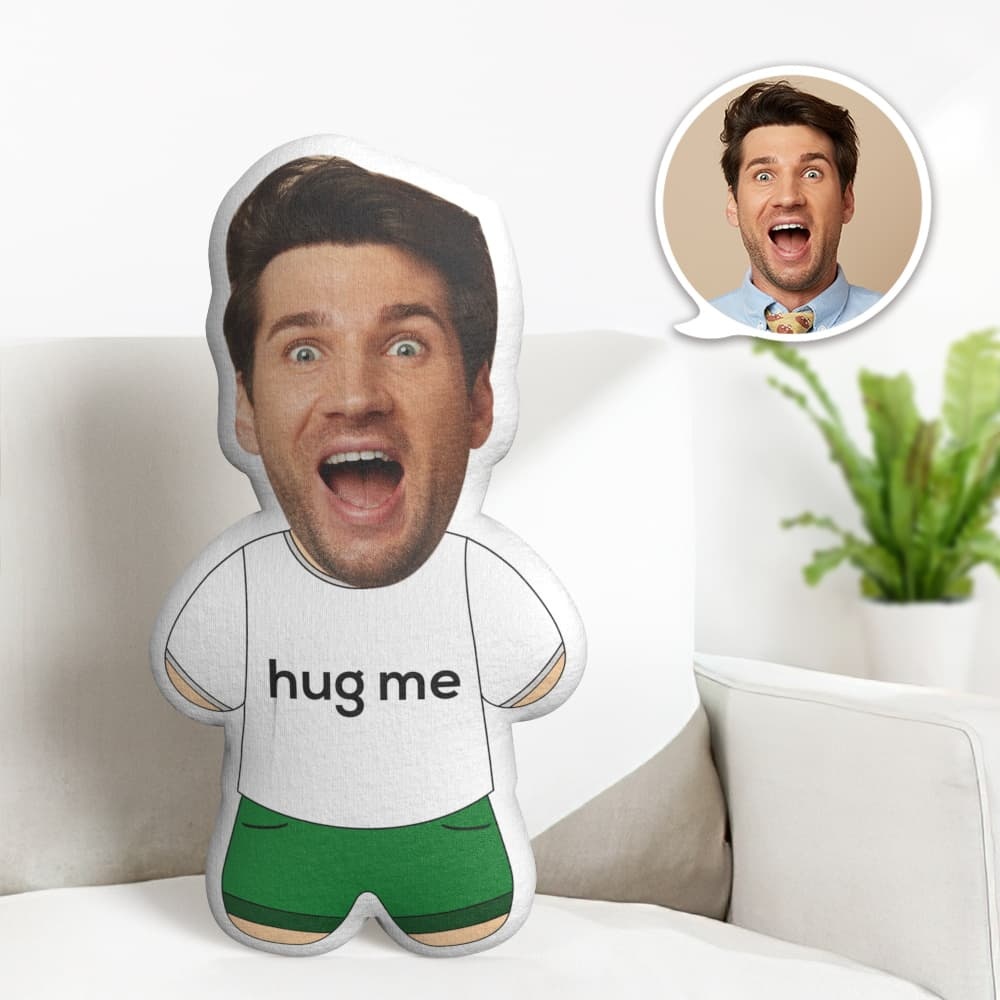 Cute Minime Throw Pillow Custom Face Gifts Personalized Photo Minime Pillow Hug Me for Boy - Get Photo Blanket
