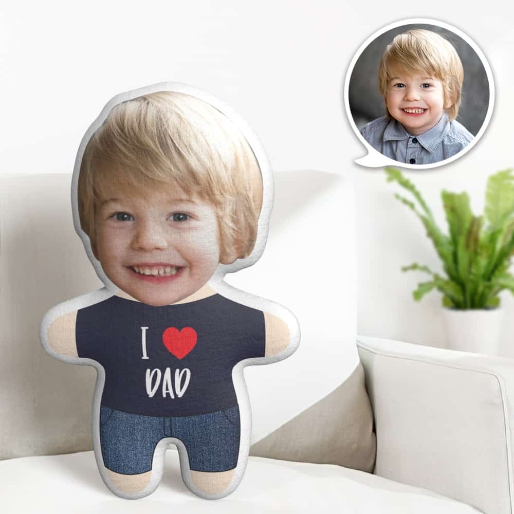 Custom Face Pillow Cute I Love Dad Minime Personalized Photo Minime Pillow Gifts - Get Photo Blanket