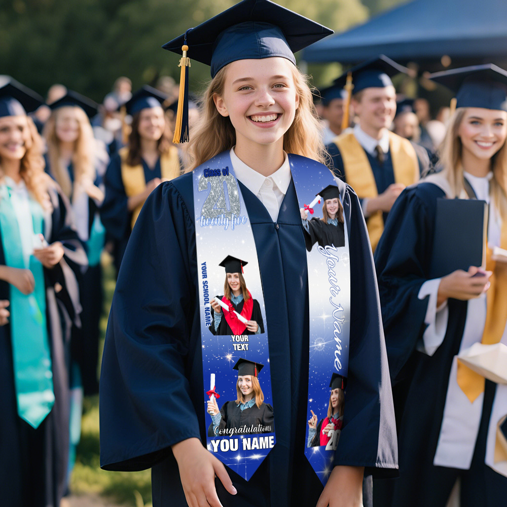 Custom Graduation Stole with photos, Your School Colors Personalized Stole,Personalized Text Grad Stole Sash,Gift for Graduate,Class of 2025