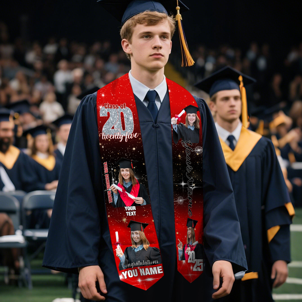 Custom Graduation Stole with photos, Your School Colors Personalized Stole,Personalized Text Grad Stole Sash,Gift for Graduate,Class of 2025
