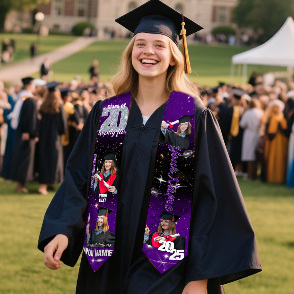 Custom Graduation Stole with photos, Your School Colors Personalized Stole,Personalized Text Grad Stole Sash,Gift for Graduate,Class of 2025