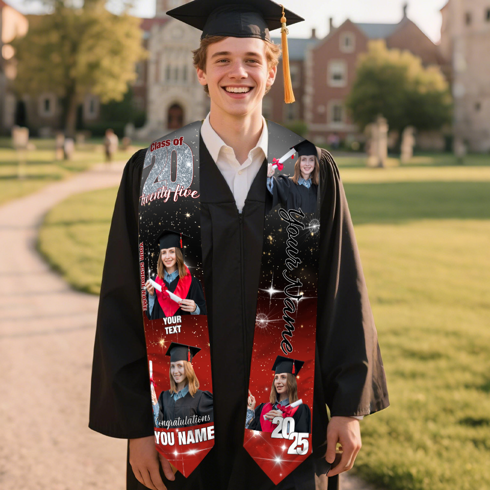 Custom Graduation Stole with photos, Your School Colors Personalized Stole,Personalized Text Grad Stole Sash,Gift for Graduate,Class of 2025