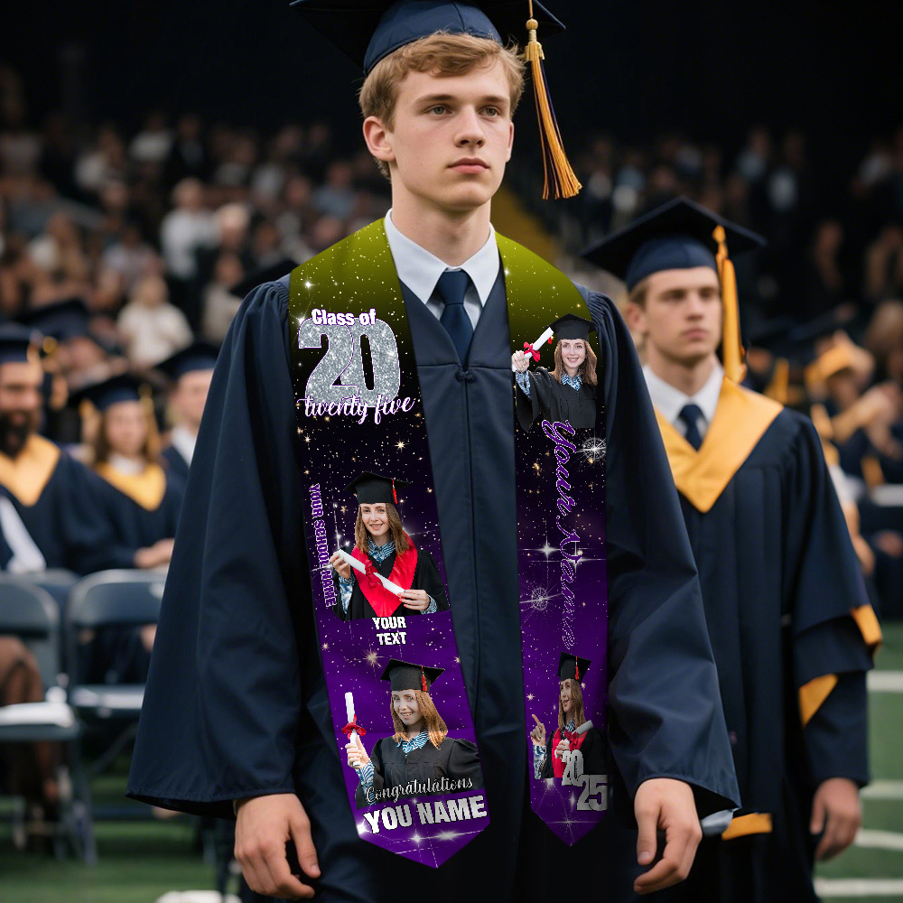 Custom Graduation Stole with photos, Your School Colors Personalized Stole,Personalized Text Grad Stole Sash,Gift for Graduate,Class of 2025
