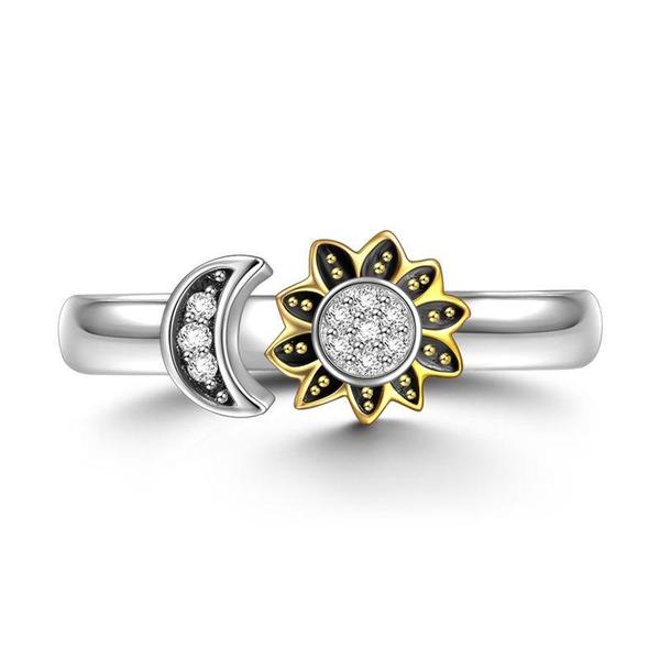 Moon Star 14K Gold Ring 925 Sterling Silver For Women Girls Birthday Gift