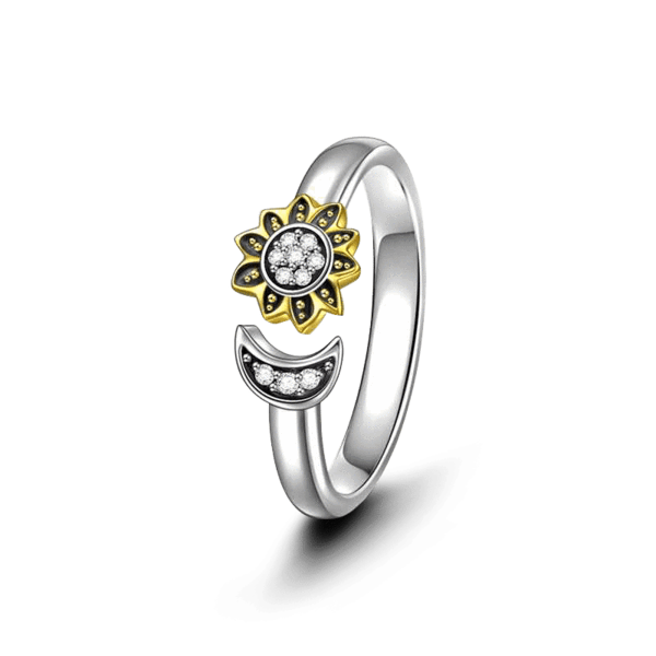 Moon Star 14K Gold Ring 925 Sterling Silver For Women Girls Birthday Gift