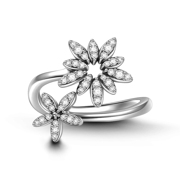 Blossoming Ice Flower Half Ring 925 Sterling Silver For Women Girls