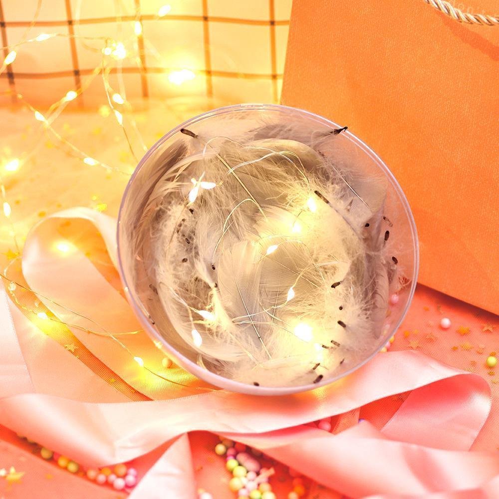 Transparent Plastic Ball Light String Gray Feather Three-piece Suit Creative Gift Combination - yournamenecklaceuk