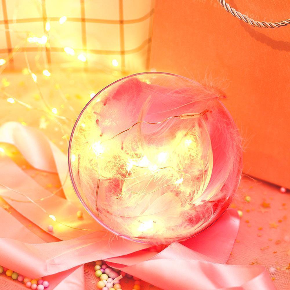 Transparent Plastic Ball Light String Light Pink Feather Three-piece Suit Creative Gift Combination - yournamenecklaceuk