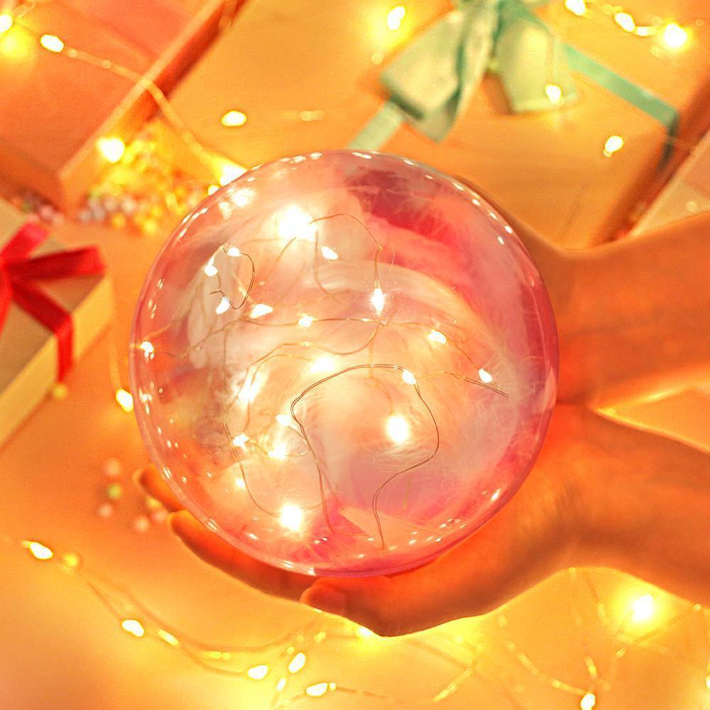 Transparent Plastic Ball Light String Light Pink Feather Three-piece Suit Creative Gift Combination - yournamenecklaceuk