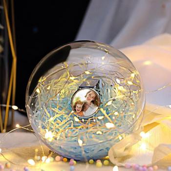 Transparent Round Plastic Ball Color Light String Light Blue Raffia Shredded Paper Silk Three-piece Suit Creative Gift Combination - yournamenecklaceuk