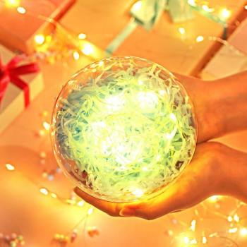 Transparent Round Plastic Ball Color Light String Light Blue Raffia Shredded Paper Silk Three-piece Suit Creative Gift Combination - yournamenecklaceuk