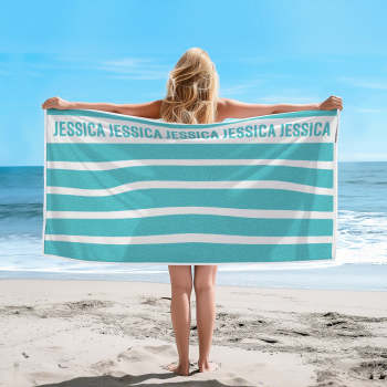 Personalized Stripe Beach Towel with Name Beach Accessories Gift for Family Kids - MyFaceTshirt