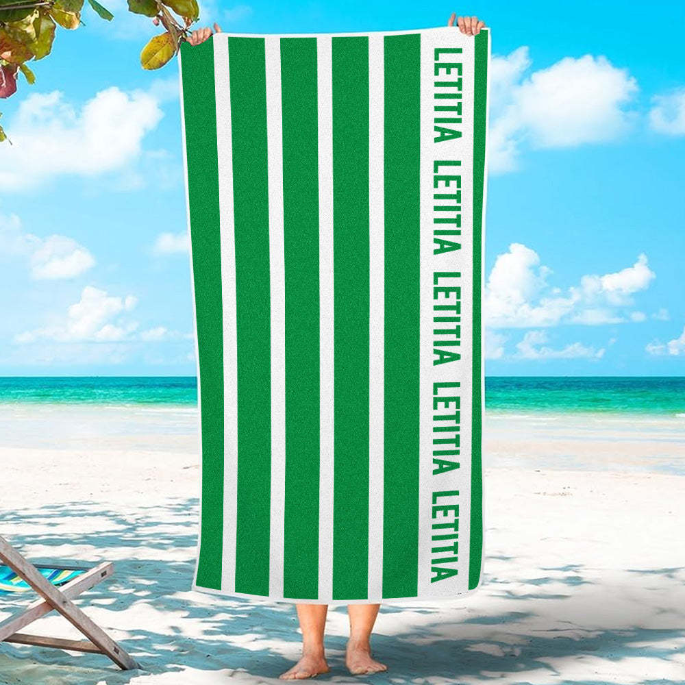 Personalized Stripe Beach Towel with Name Beach Accessories Gift for Family Kids - MyFaceTshirt