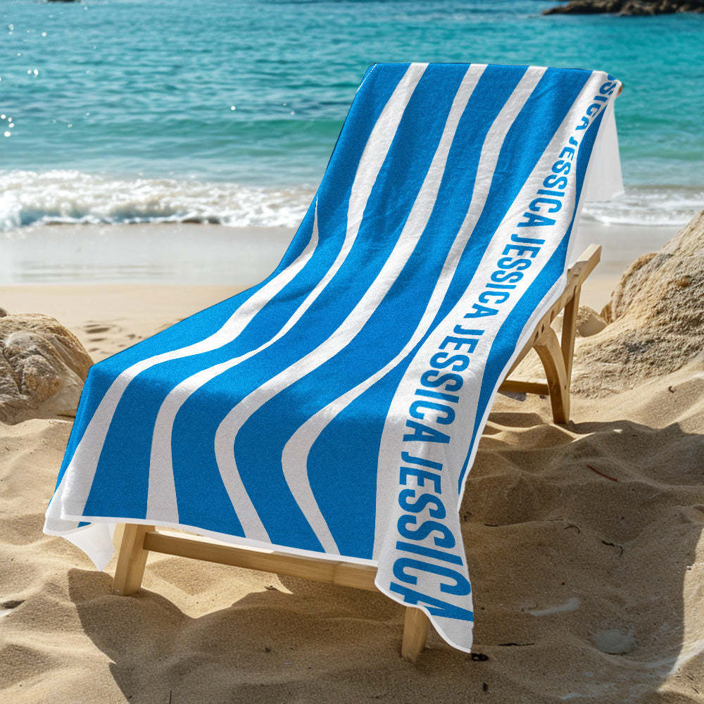 Personalized Stripe Beach Towel with Name Beach Accessories Gift for Family Kids - MyFaceTshirt