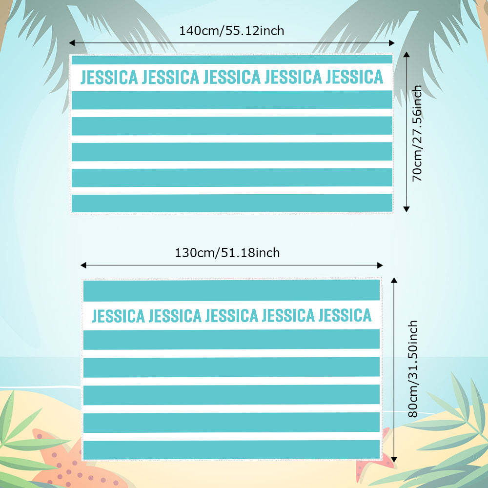 Personalized Stripe Beach Towel with Name Beach Accessories Gift for Family Kids - MyFaceTshirt