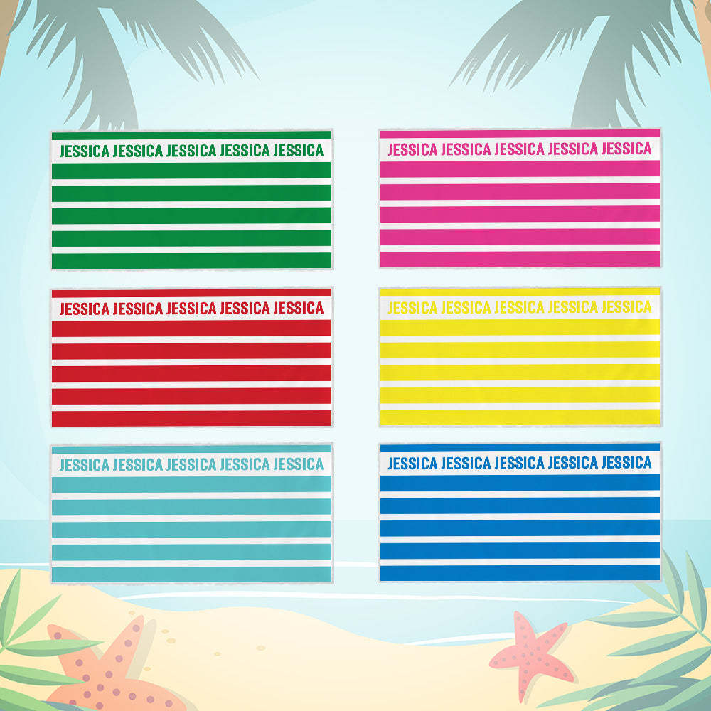 Personalized Stripe Beach Towel with Name Beach Accessories Gift for Family Kids - MyFaceTshirt