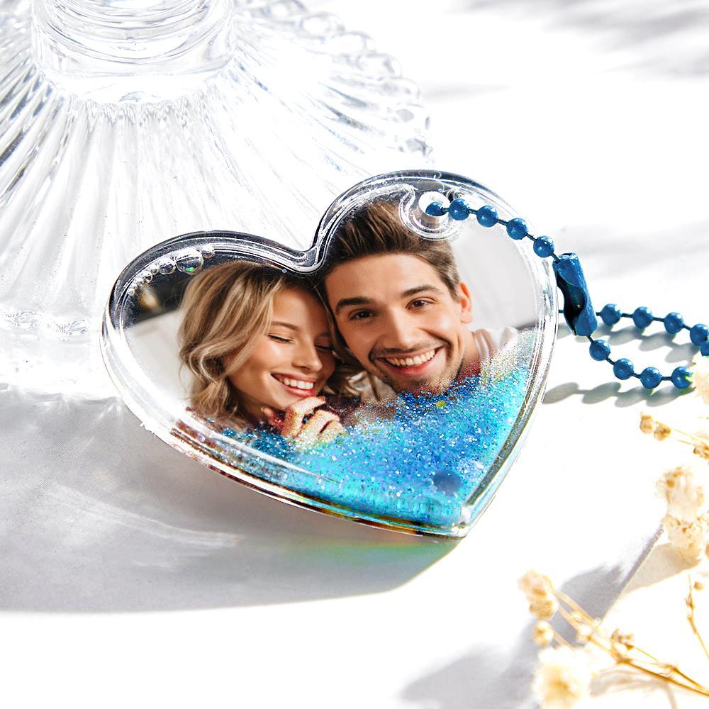 Custom Photo Keychain Heart Shape with Quicksand Gifts for Her - NameNecklace