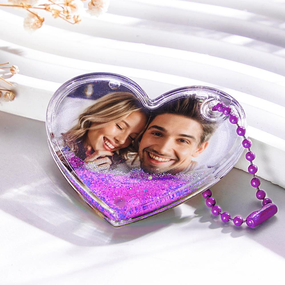 Custom Photo Keychain Heart Shape with Quicksand Gifts for Her - NameNecklace