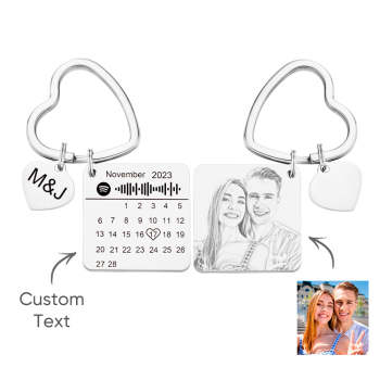 Custom Spotify Calendar Custom Calendar Photo Keychain Anniversary Gifts Heart Shape Keychain Couple Gift - NameNecklace