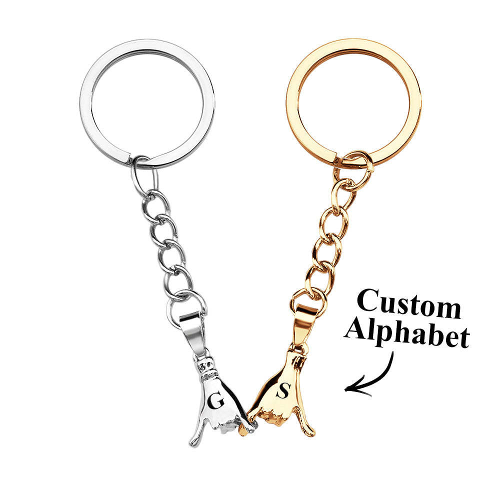 Custom Letter a Pair of Promise Holding Hands Keychains Engravable Keychain Set Gifts For Couples - NameNecklace