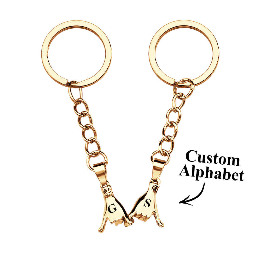 Custom Letter a Pair of Promise Holding Hands Keychains Engravable Keychain Set Gifts For Couples - NameNecklace