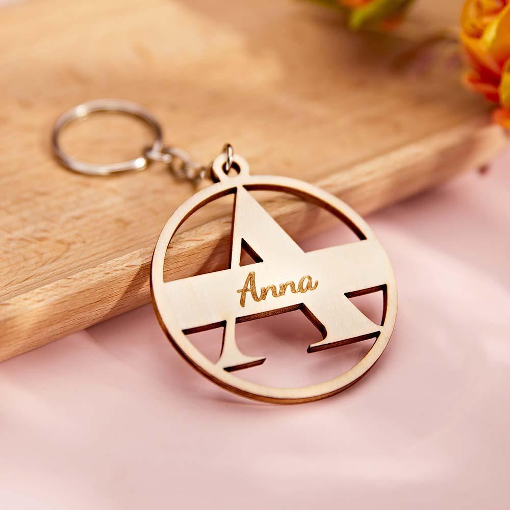 Custom Wooden Monogram Keychain Personalized Engraved Keychain Gift - NameNecklace