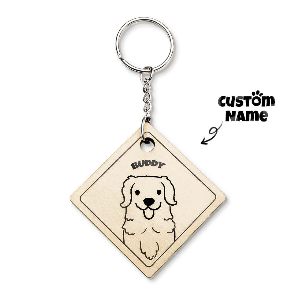Custom Cartoon Pet Photo and Name Personalized Wooden Keychain Gift for Pet Lovers - NameNecklace