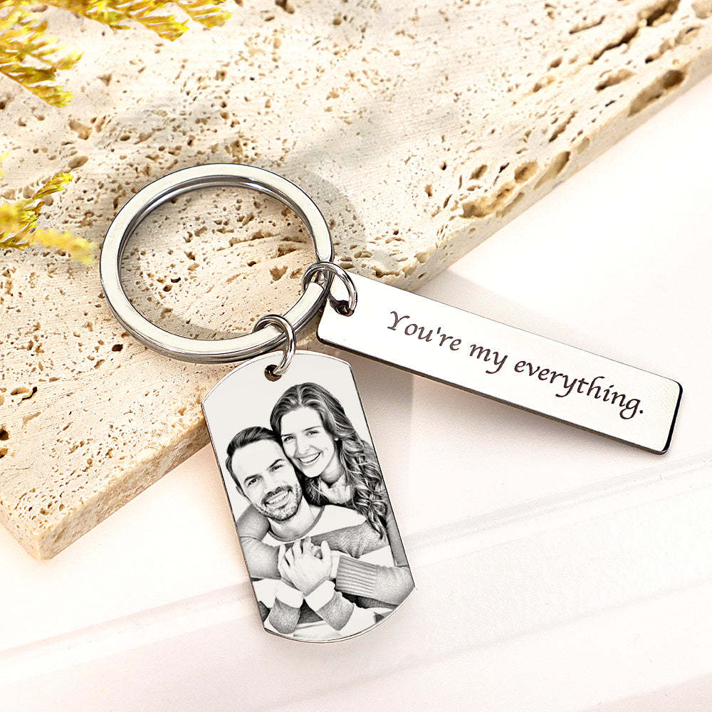 Personalized Photo Keychain With Text Unique Engraved Keychain Gifts For Couples - NameNecklace