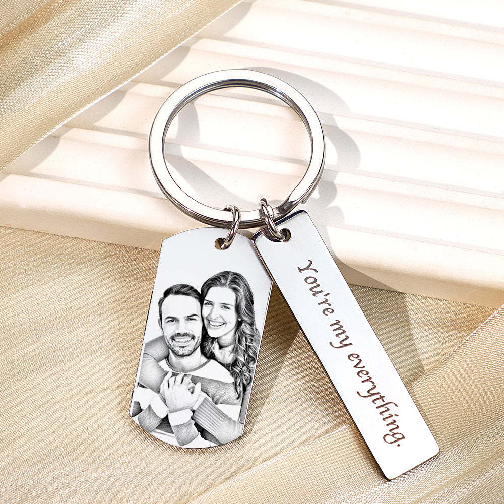 Personalized Photo Keychain With Text Unique Engraved Keychain Gifts For Couples - NameNecklace