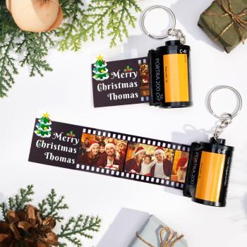 Custom Photo Film Roll Keychain Christmas Tree Pattern Camera Keychain Christmas Day Gift - NameNecklace