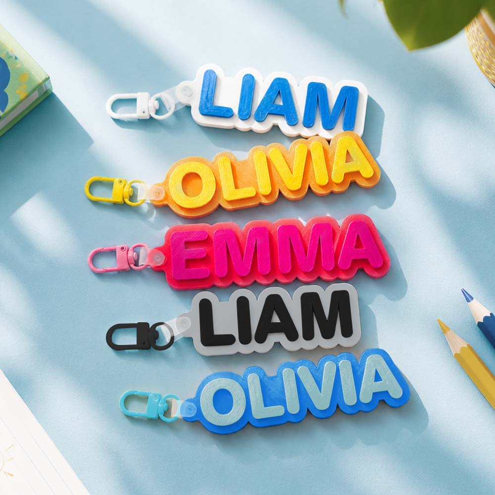 Personalized Name 3D Printed Two-Color Backpack Tang Keychain Custom Kid Name Key Ring 3D Printed Bag Tag Back to School Gift