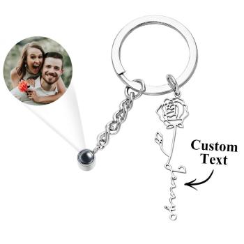 Custom Projection Keychain Birthday Flower Romantic Gift - NameNecklace