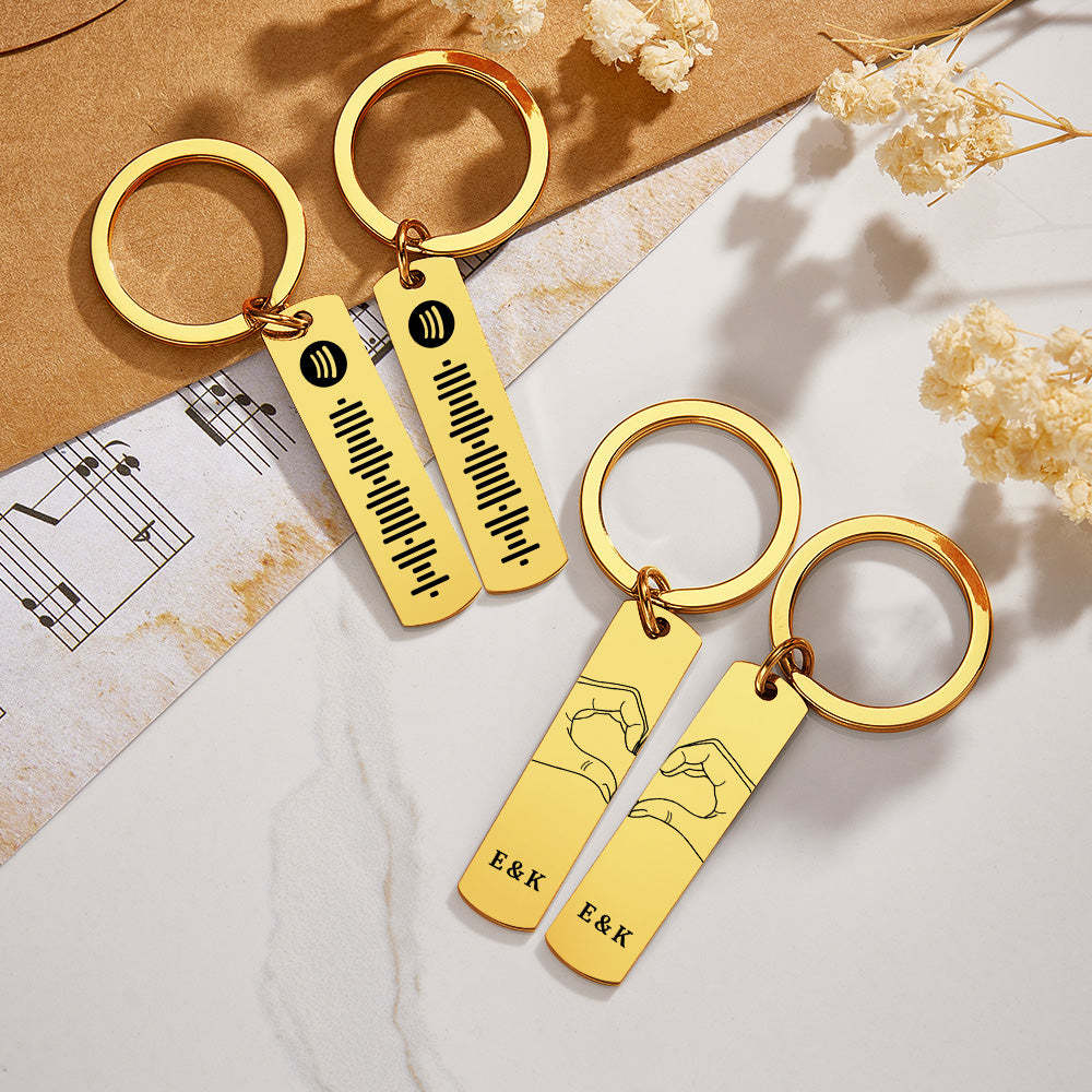 Custom Two Hands One Heart Scannable Spotify Code Keychain Custom Music Song Keychains Valentine's Day Gift For Lover - NameNecklace