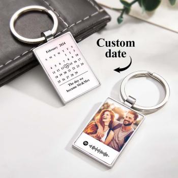 Custom Photo Spotify Code Calendar Keychain Personalized Date Scannable Music Code Keychain Anniversary Gift - NameNecklace