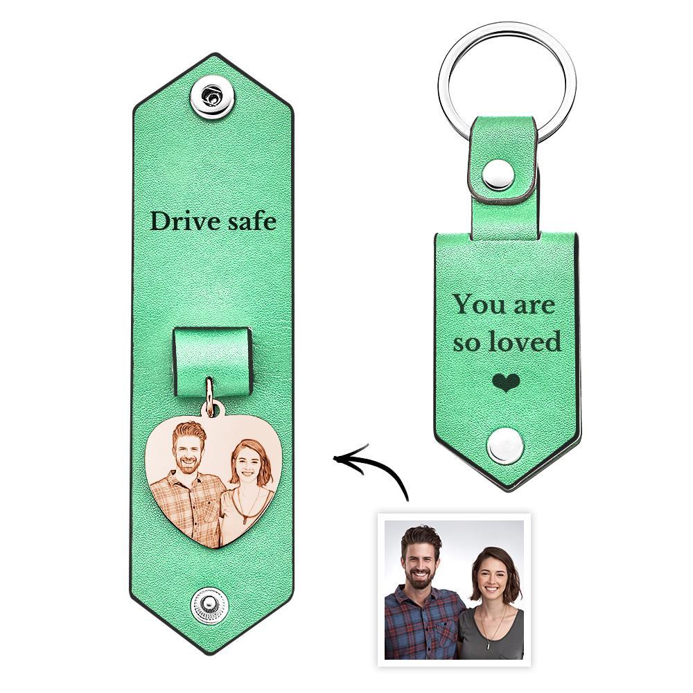 Custom Heart Shaped Photo Leather Keychain With Text Annivesary Gifts For Men - NameNecklace
