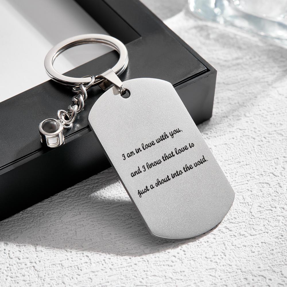 Custom Projection Photo Engraved Keychain Simple Couple Commemorate Gift - NameNecklace