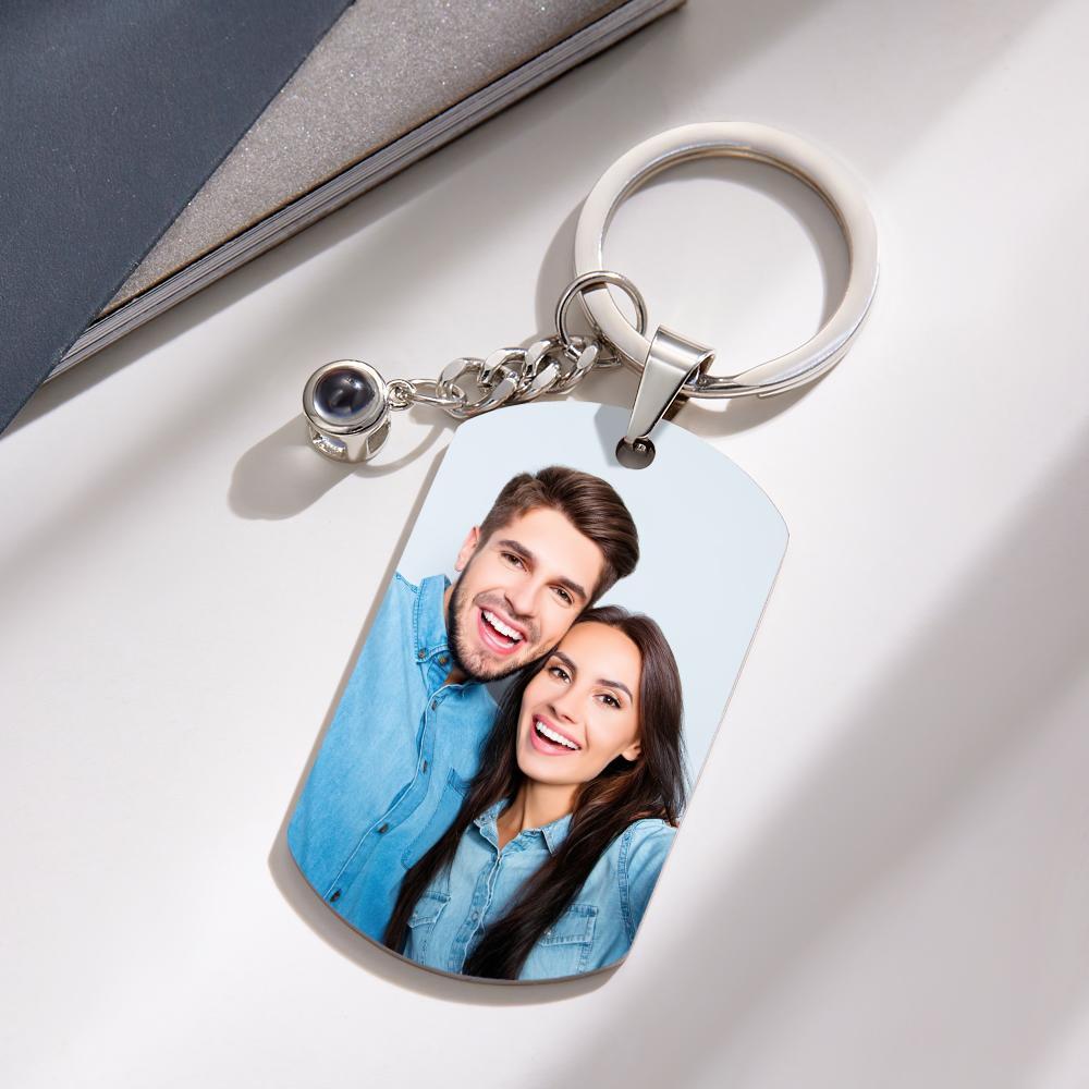 Custom Projection Photo Engraved Keychain Simple Couple Commemorate Gift - NameNecklace