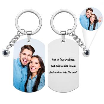 Custom Projection Photo Engraved Keychain Simple Couple Commemorate Gift - NameNecklace