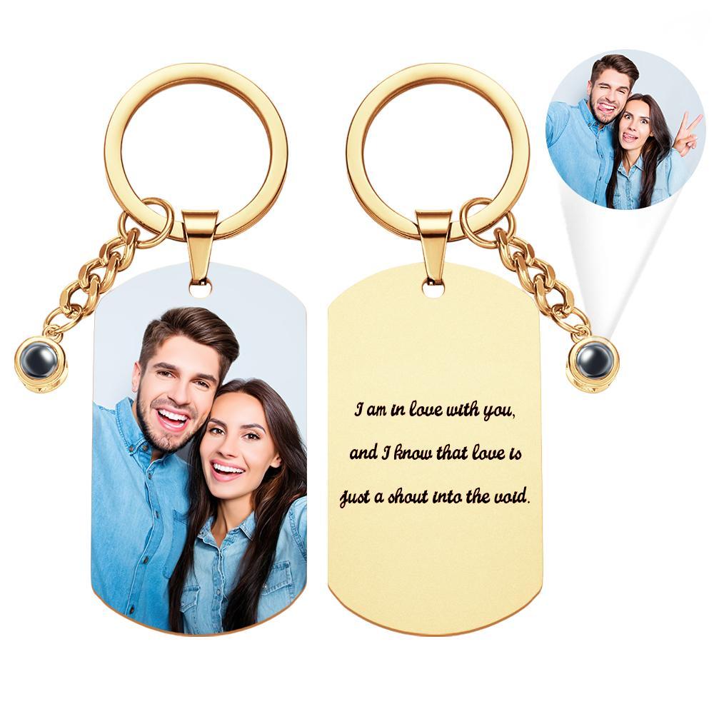 Custom Projection Photo Engraved Keychain Simple Couple Commemorate Gift - NameNecklace
