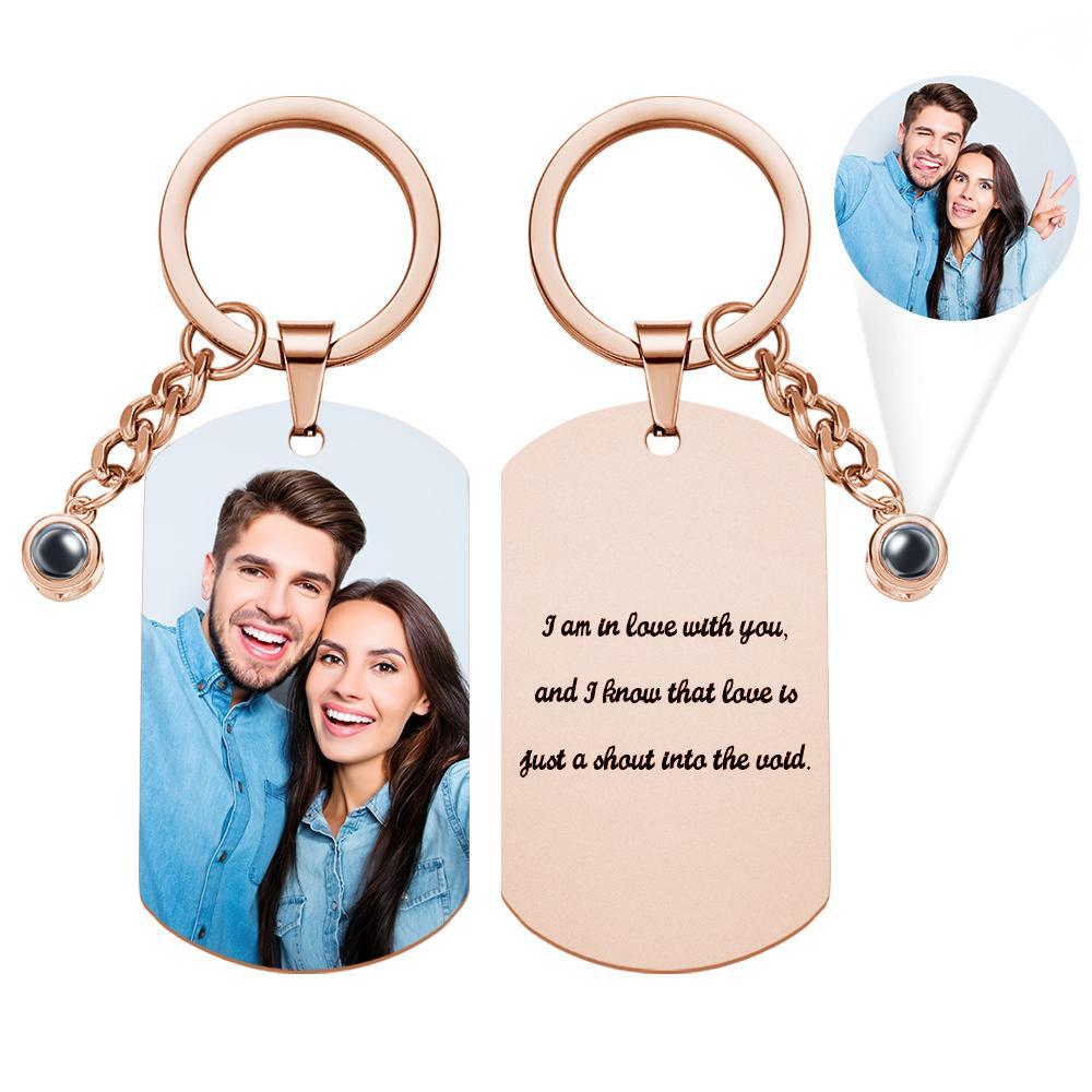 Custom Projection Photo Engraved Keychain Simple Couple Commemorate Gift - NameNecklace